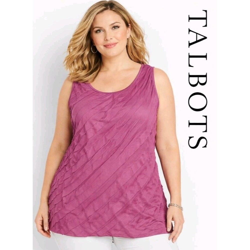 TALBOTS Womens 24W Peasant Boho Ruffles Hippie Raw Seams Cotton Purple Tank Top